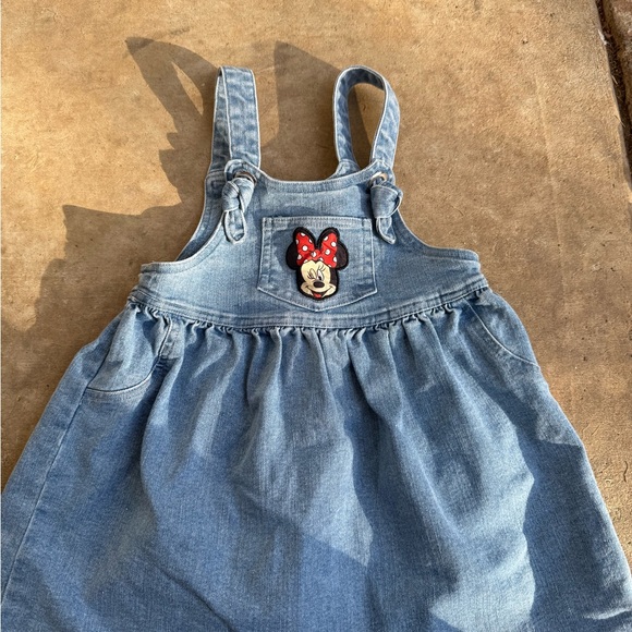 Vintage Rare Disney Blue Denim Kids Dress with Minnie Mouse Character Patch - Picture 1 of 8